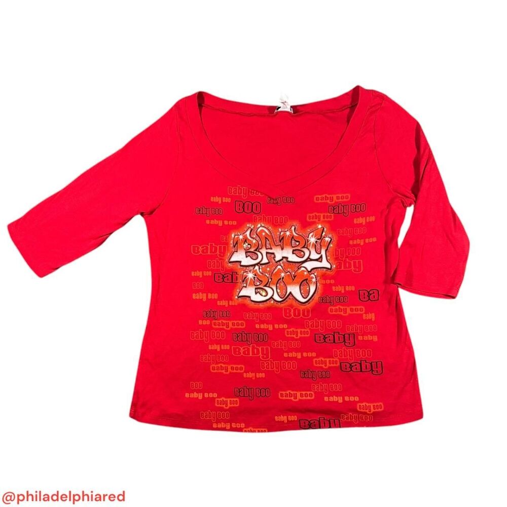 Vintage Y2K Baby Boo Bling 3/4 sleeved v-neck t-shirt womens XL